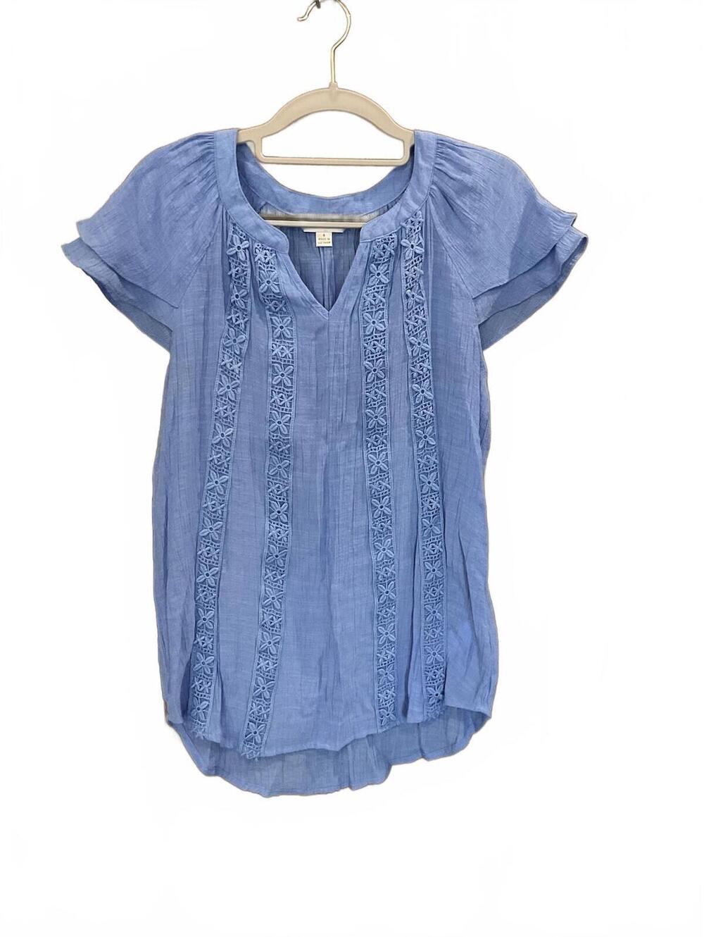 Counterparts Womens Short Sleeve V Neck Blouse Size Small